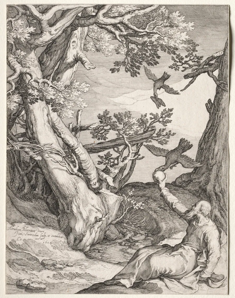 Elijah in the Wilderness Fed by Ravens by Jan Saenredam
