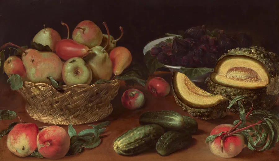 Still Life with Apples, Pears, Cucumbers, Figs, Plums, and a Melon by Fede Galizia