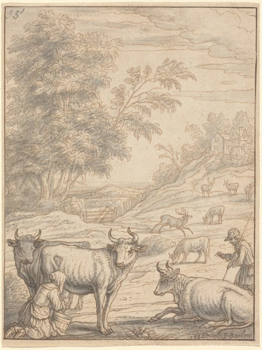 A Meadow with Cattle and Deer by Francis Barlow