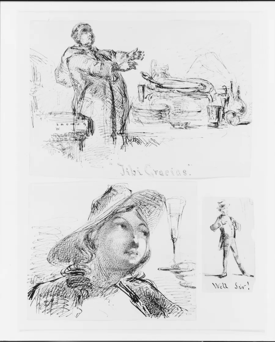 Monk Saying Grace, "Tibi Gracias" (Recto); Three Sketches of Lamp (Verso) (from Sketchbook) by James McNeill Whistler