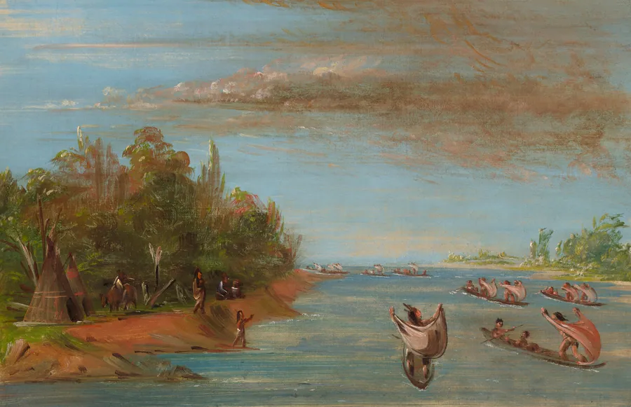 Sac and Fox Sailing in Canoes by George Catlin, born Wilkes-Barre, PA 1796-died Jersey City, NJ 1872