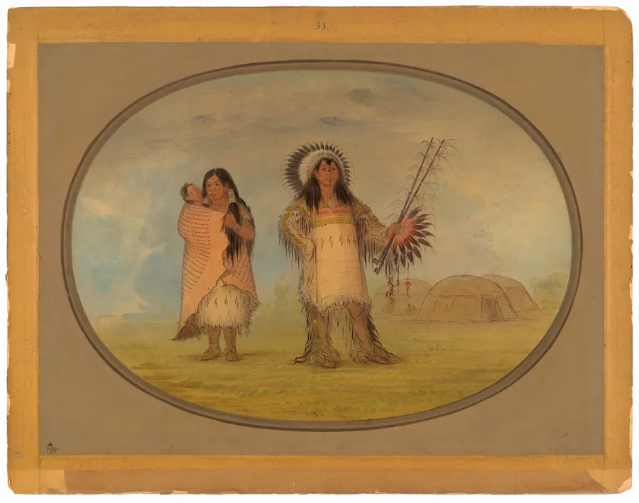 Mandan Civil Chief, His Wife, and Child by George Catlin