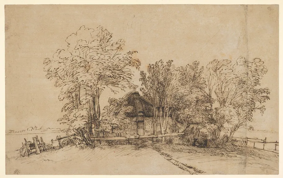 Cottage among Trees by Rembrandt (Rembrandt van Rijn)