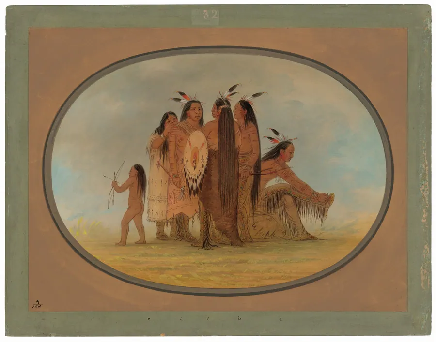 Four Mandan Warriors, a Girl, and a Boy by George Catlin