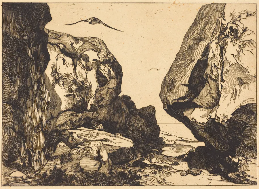 Gorge in the Rocks (Gorge dans les rochers) by Félix Bracquemond