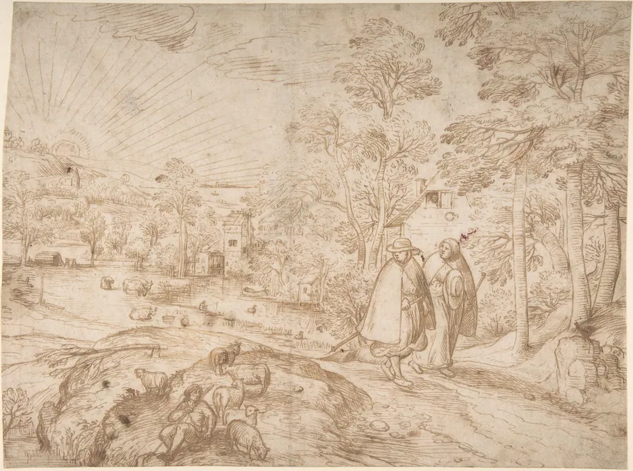 Landscape with Two Pilgrims Walking Along a Road by Pieter Balten
