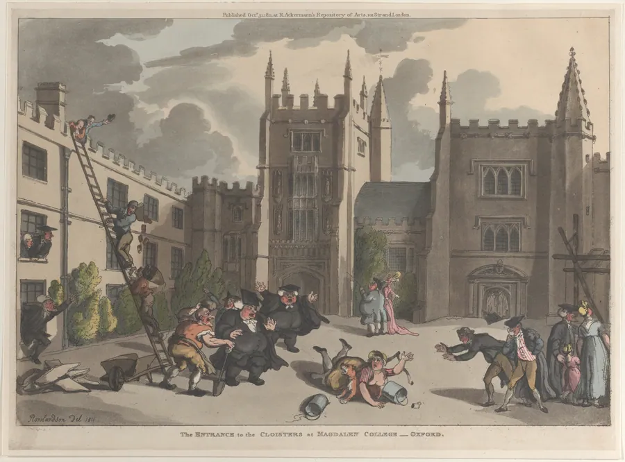 The Entrance to the Cloisters at Magdalen College, Oxford by Rudolph Ackermann, London