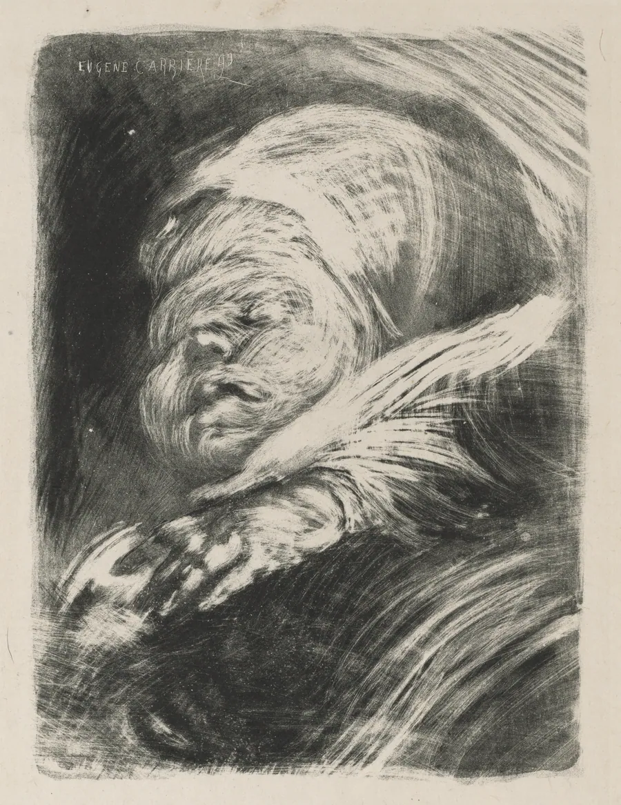 Newborn in a Bonnet (Le nouveau-né au bonnet] by Eugène Carrière