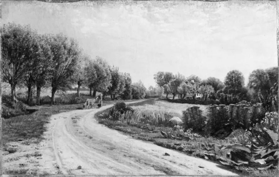 Landevej med piletræer i nærheden af Bækkeskov by Godfred Christensen