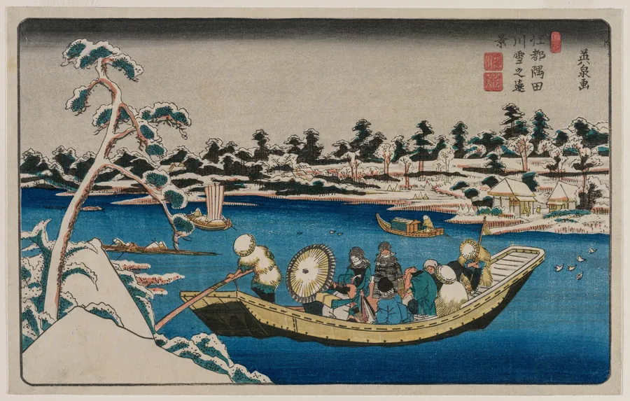 A Distant View of Snow on the Sumida River in Edo by Ikeda Eisen