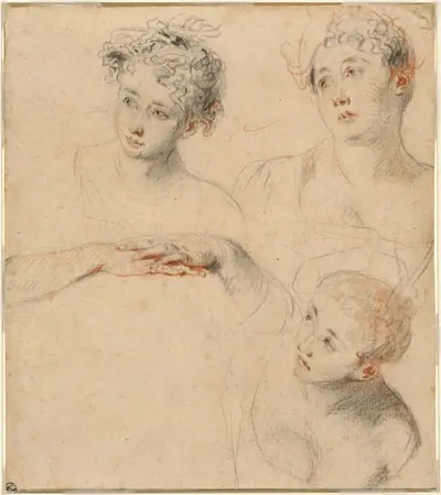 Three Studies of a Woman's Head and a Study of Hands [recto]