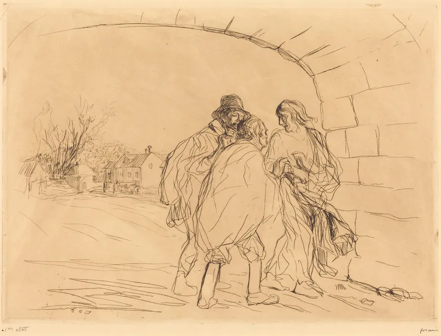 La rencontre sous la voute (1ère planche) (The Meeting under the Arch) (first plate) by Jean-Louis Forain