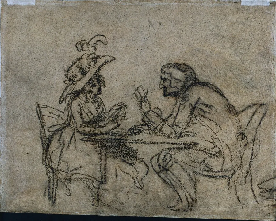 Woman and Man Playing Cards (verso) by Benjamin West