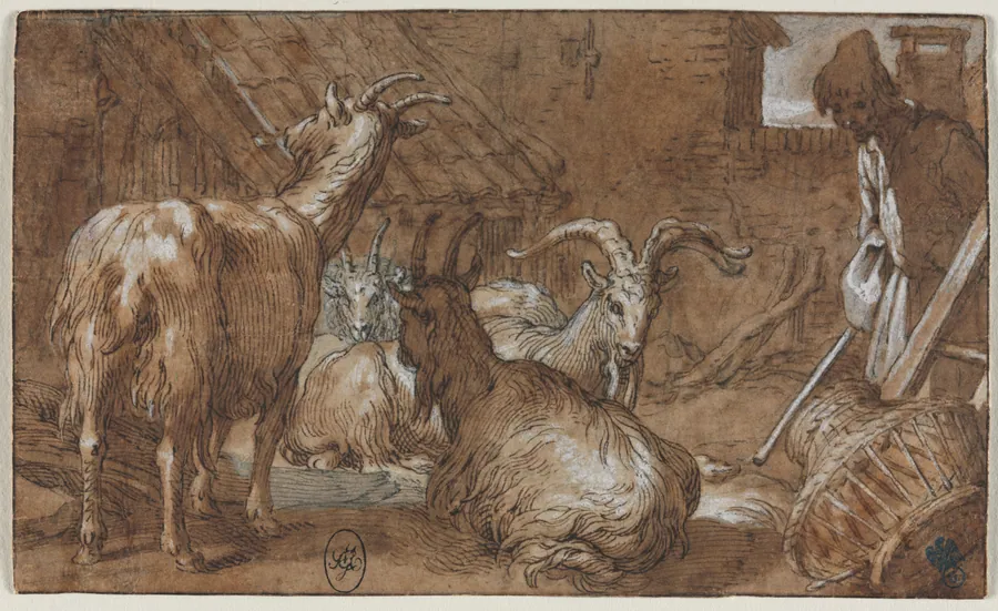 A Barnyard with Goats and a Goatherd by Abraham Bloemaert