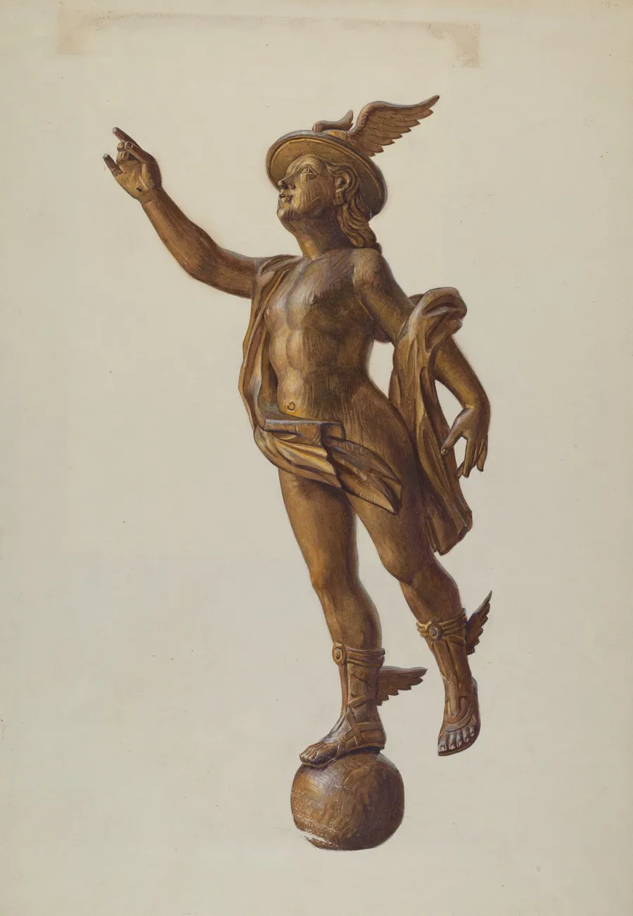 Wooden "Mercury" Figure by Elizabeth Moutal