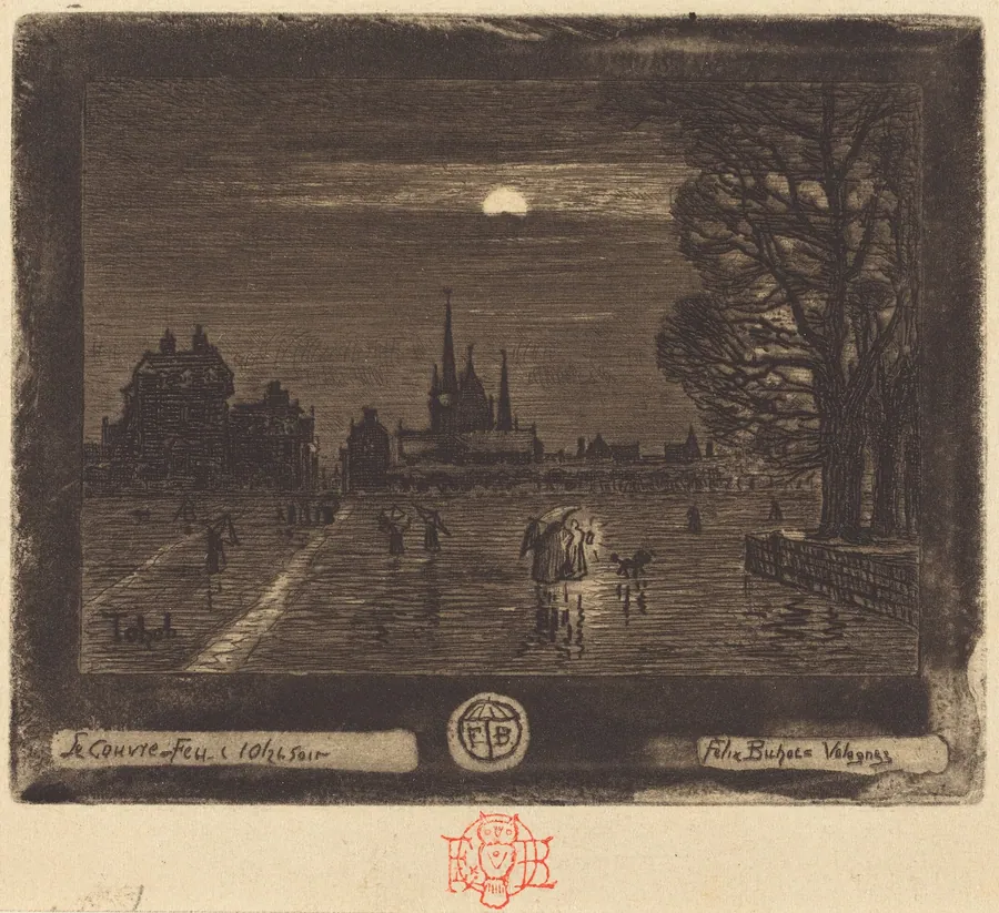 Le Couvre-Feu (The Curfew) [recto] by Félix-Hilaire Buhot