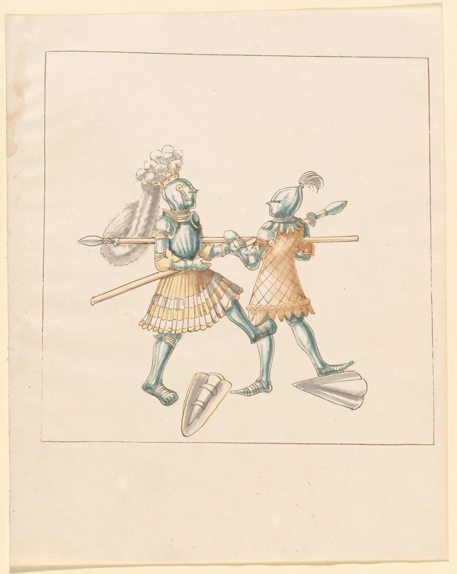 Foot Combat with Spears and Tartsche Shields by German 16th Century