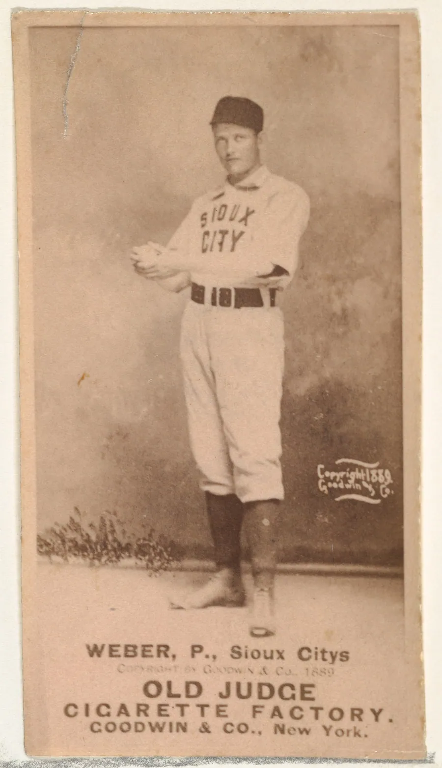 Peter W. Webber, Pitcher, Sioux City Corn Huskers, from the Old Judge series (N172) for Old Judge Cigarettes by Goodwin & Company