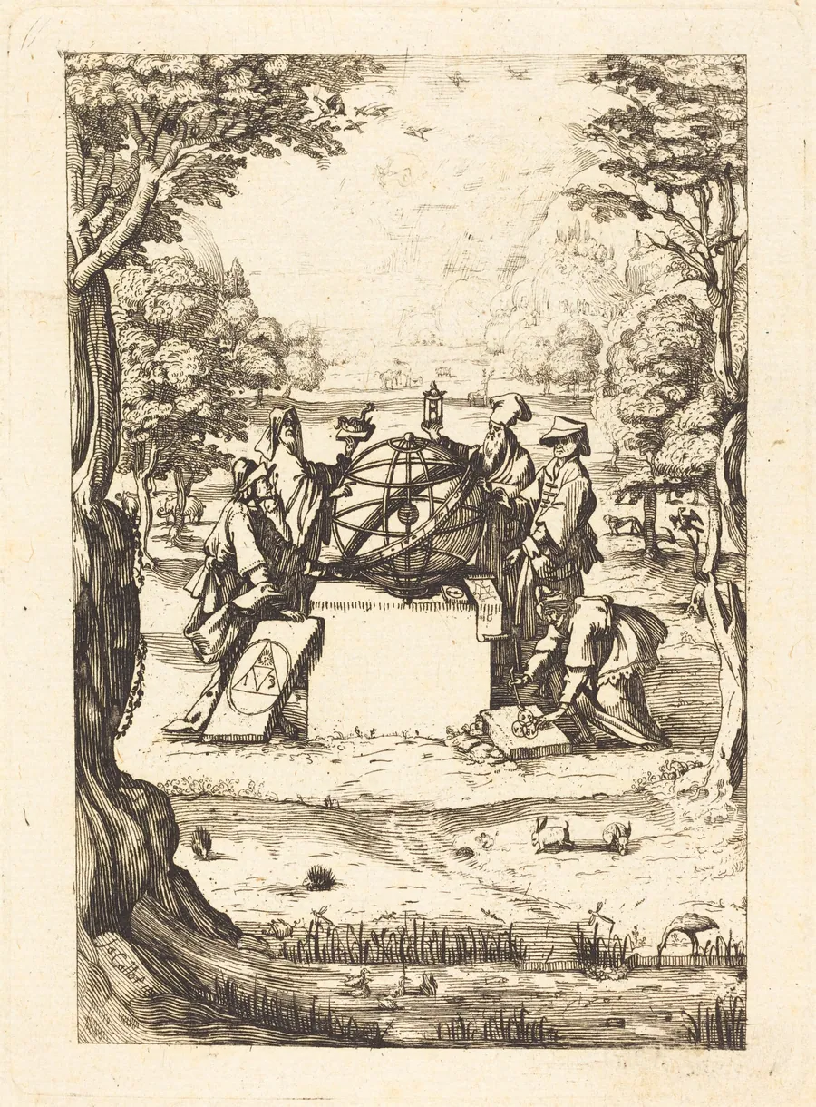 Frontispiece for the Sacred Cosmologia (Title with Astrologers) by French 17th Century