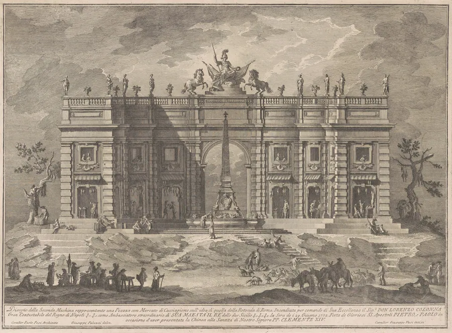 The Seconda Macchina for the Chinea of 1772: A Square with a Game Market and the Pantheon Fountain by Giuseppe Vasi