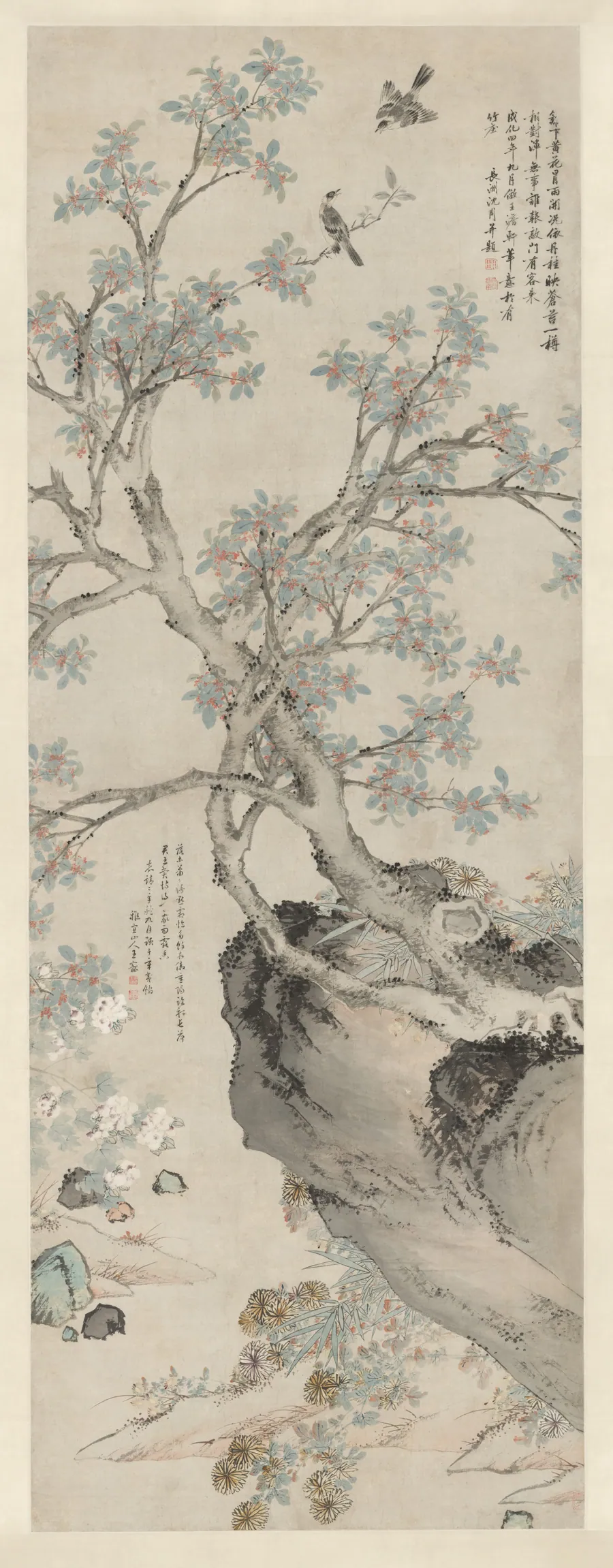 Yellow Chrysanthemums and Red Osmanthus in the Style of Wang Yuan by Shen Zhou