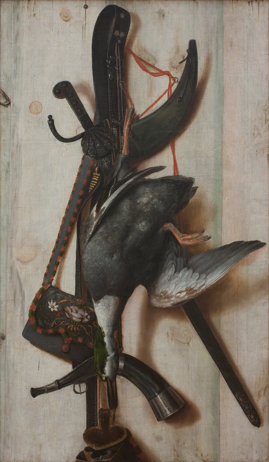 Trompe l'oeil med død and og jagtredskaber by Cornelius Norbertus Gijsbrechts