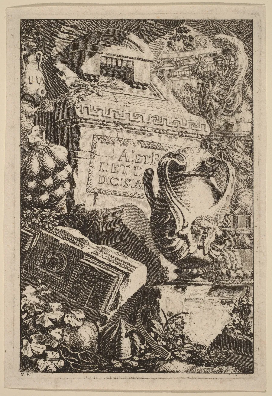 Fantasy of an Antique Tomb with Fragments of Architecture and Sculpture by Carl Schütz