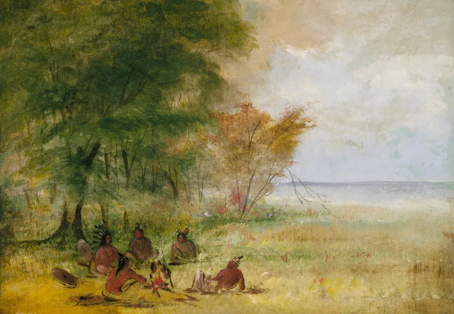 Sioux Indian Council, Chiefs in Profound Deliberation by George Catlin, born Wilkes-Barre, PA 1796-died Jersey City, NJ 1872