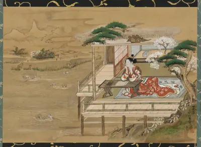 Murasaki Shikibu composing the Tale of Genji at Ishiyamadera
