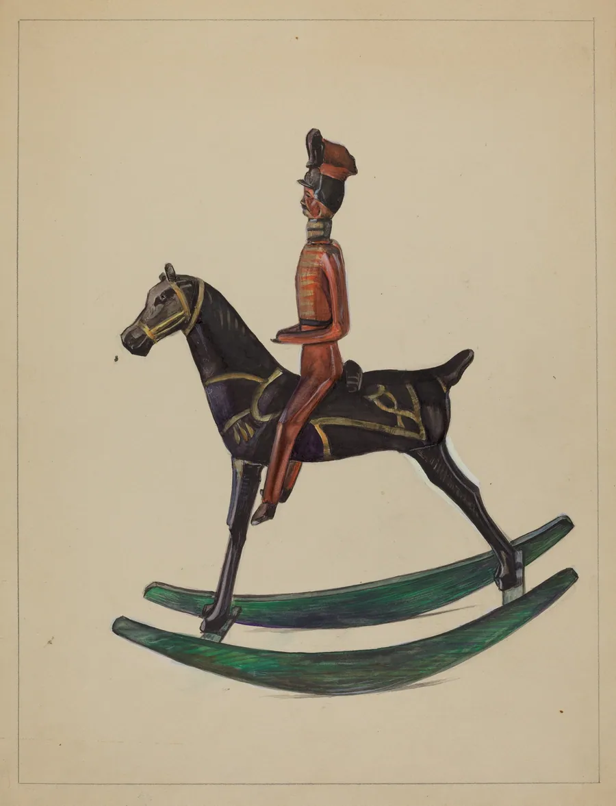 Toy Rocking Horse and Rider by Mina Lowry