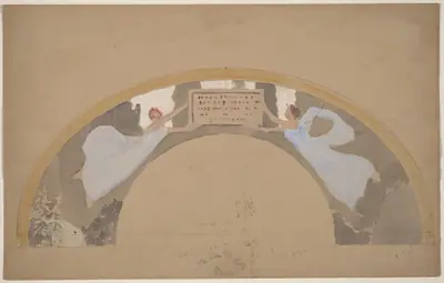 Study of Two Female Figures in Arched Border