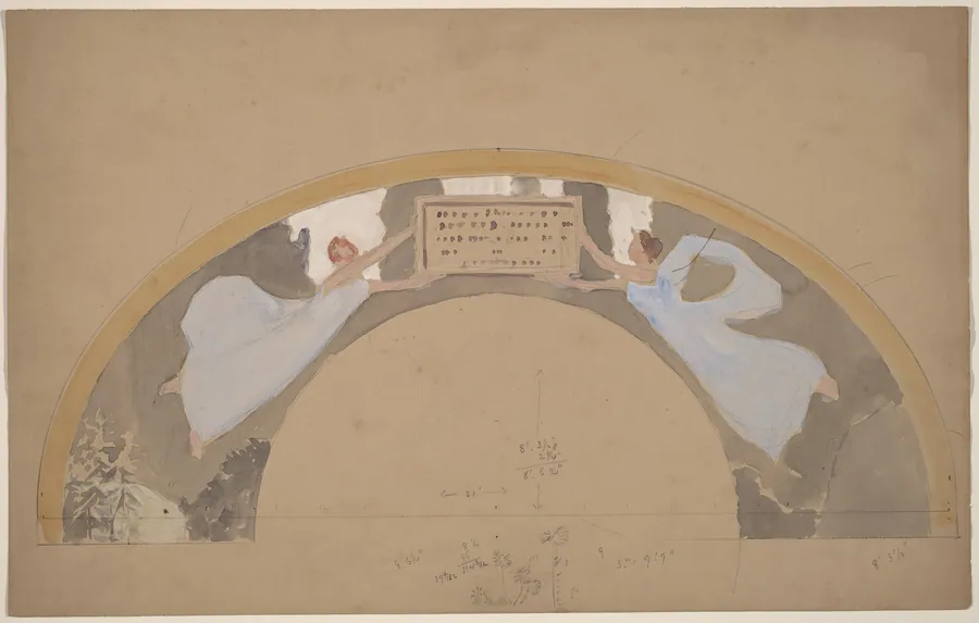 Study of Two Female Figures in Arched Border by Charles Sprague Pearce