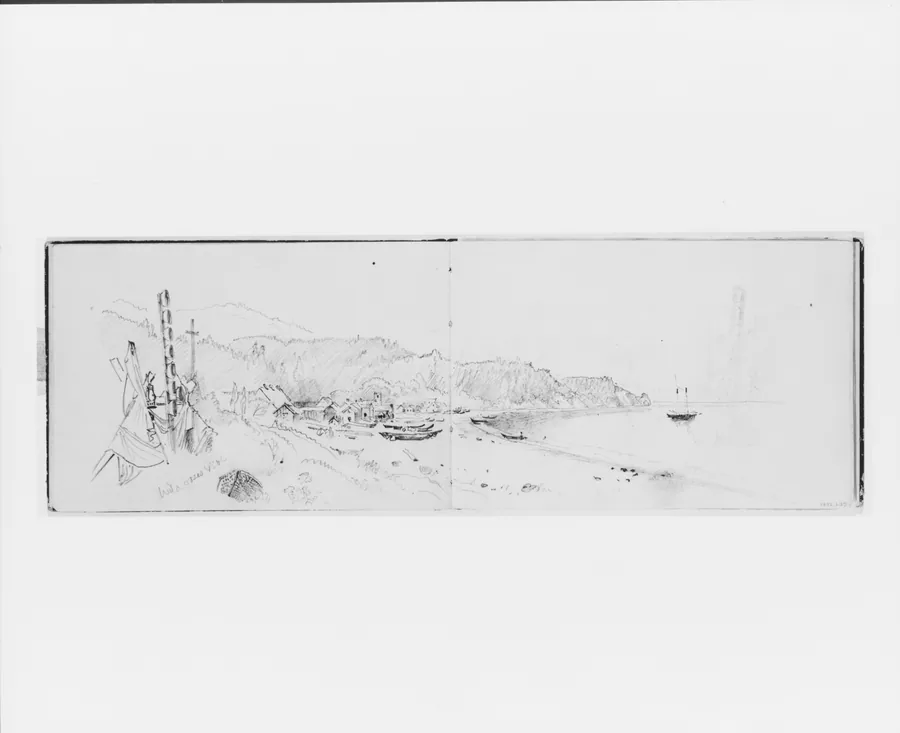 Village, Teepees, and Totem by a Bay (from Sketchbook X) by William Trost Richards