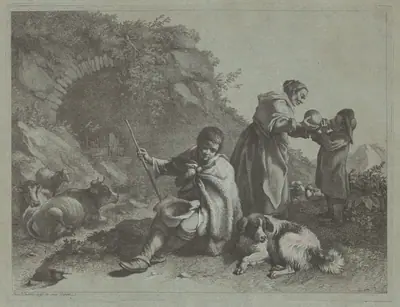 Seated Shepherd Boy and Woman Giving a Drink to a Child