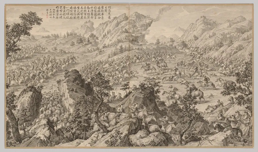 Battle at A'erchu'er: from Battle Scenes of the Quelling of Rebellions in the Western Regions, with Imperial Poems by Jean Damascene Sallusti