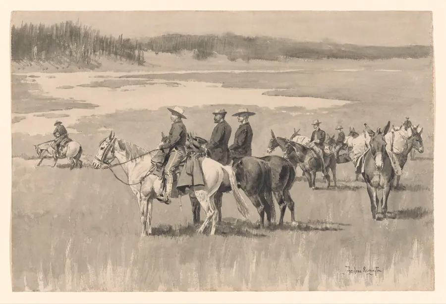 On the Head-Waters--Burgess Finding a Ford by Frederic Remington