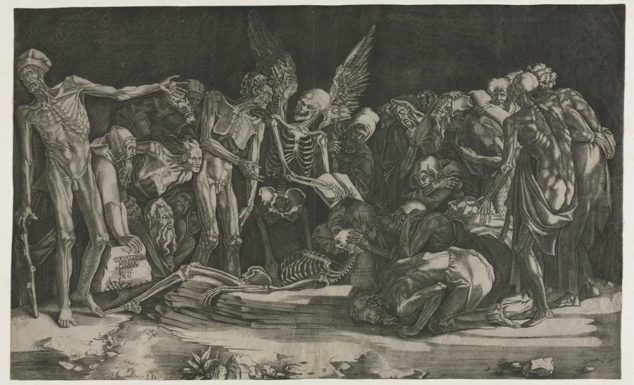 Skeletons, also known as Allegory of Death and Fame by Agostino Veneziano
