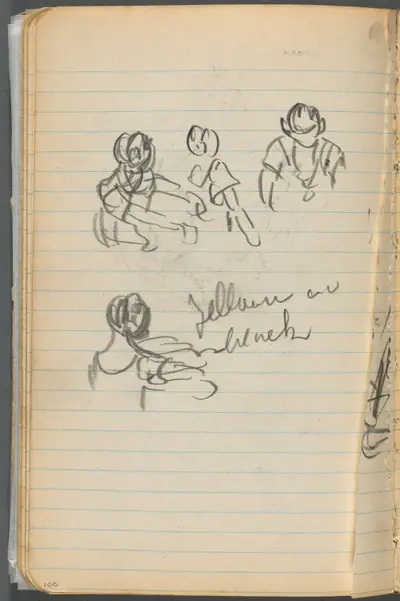 Sketchbook, page 100: Figures with Notes
