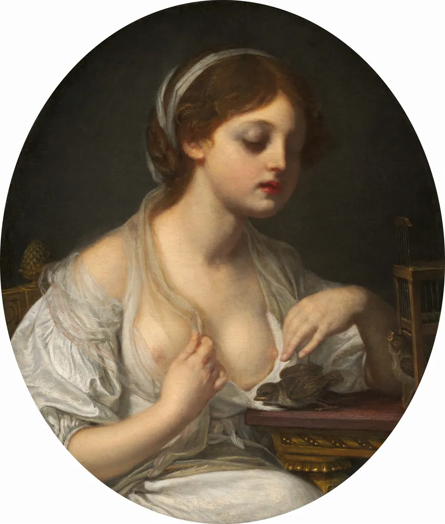 Girl with Birds by Anonymous Artist