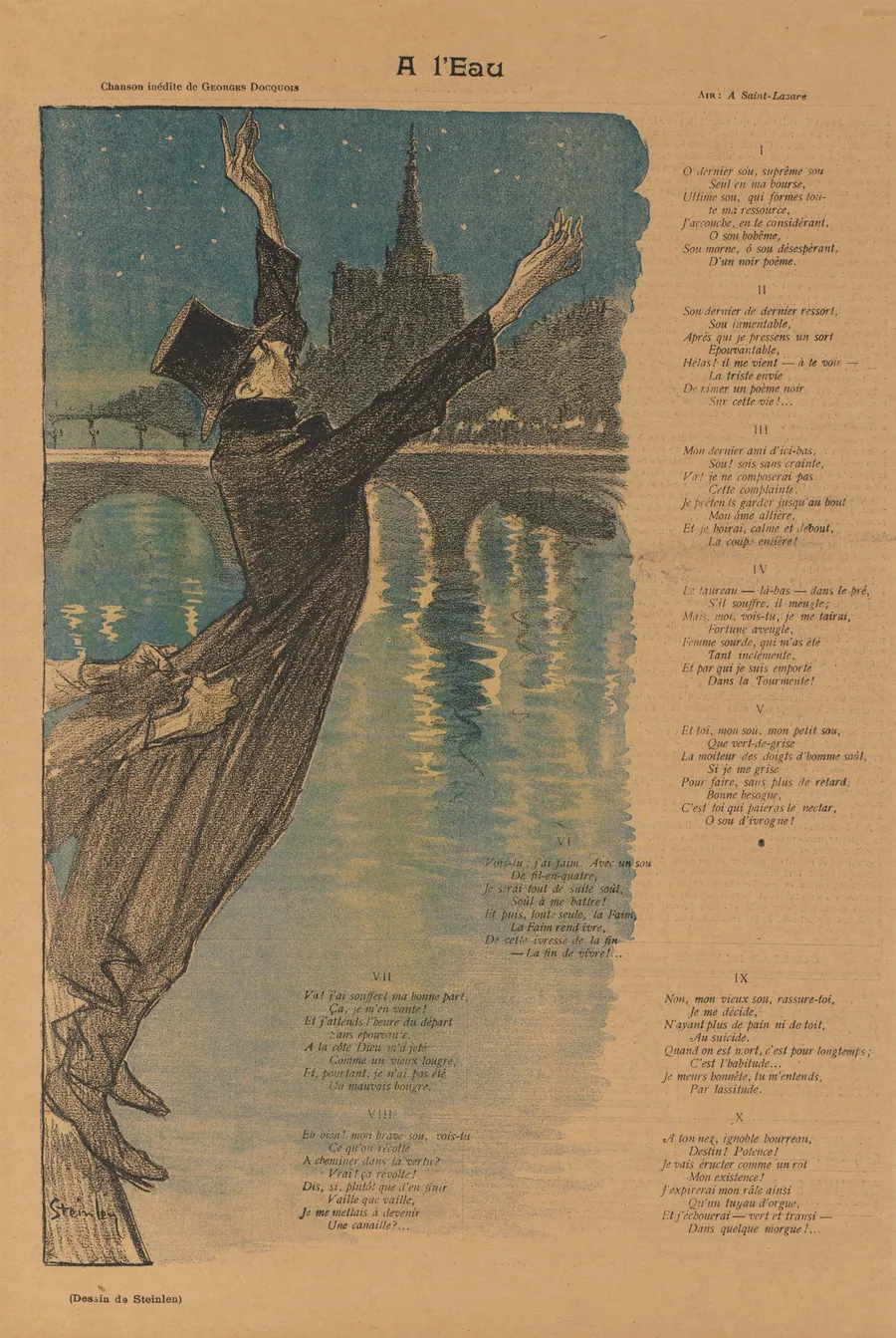 Gil Blas Illustré: At the Water's Edge (A l'Eau) by Théophile Alexandre Steinlen