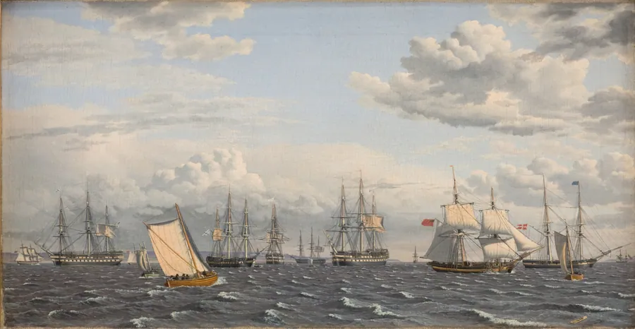 En russisk flåde til ankers på Helsingørs red by C.W. Eckersberg