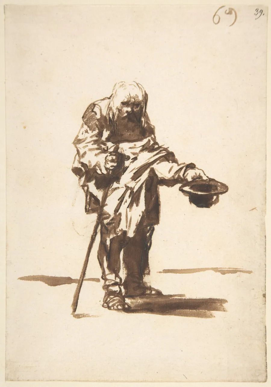 Beggar with a staff in his right hand; folio 69 from the Images of Spain Album 'F' by Goya (Francisco de Goya y Lucientes)