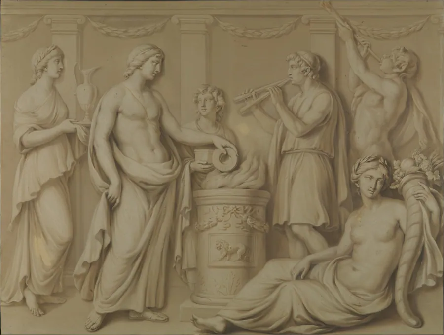 Ceremonial scene with Abundance and Piping Pan by Adam Partnership