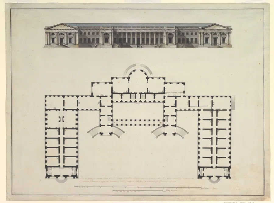 North Elevation and Ground Plan of the Alexander Palace at Tsarskoe Selo by Giacomo Quarenghi
