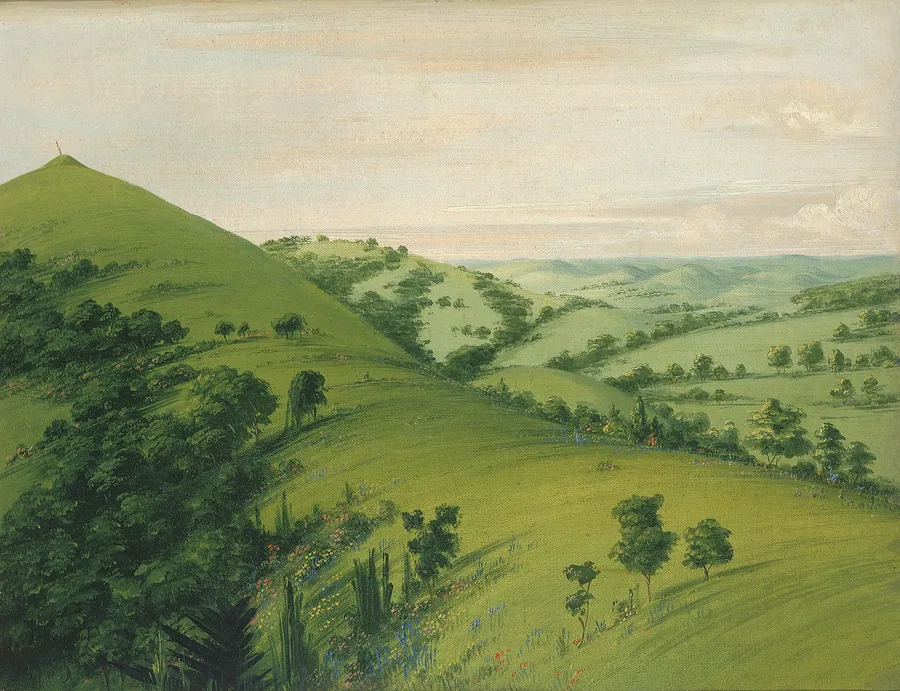 Blackbird's Grave, a Back View, Prairies Enameled with Flowers by George Catlin, born Wilkes-Barre, PA 1796-died Jersey City, NJ 1872