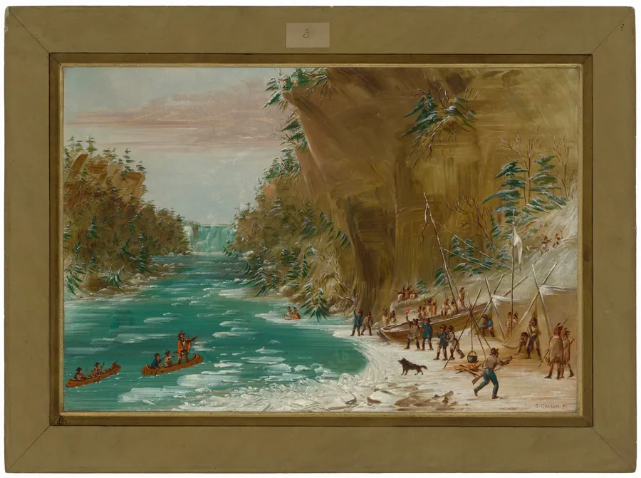The Expedition Encamped below the Falls of Niagara.  January 20, 1679 by George Catlin