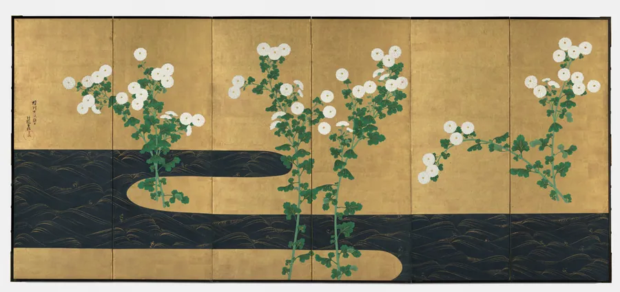 Chrysanthemums by a Stream by Ogata Kōrin