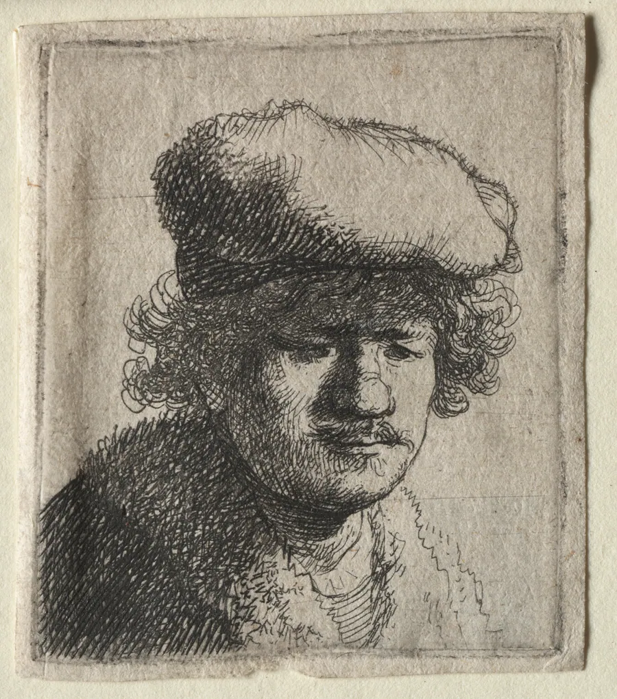 Self-Portrait with Cap Pulled Forward by Rembrandt van Rijn