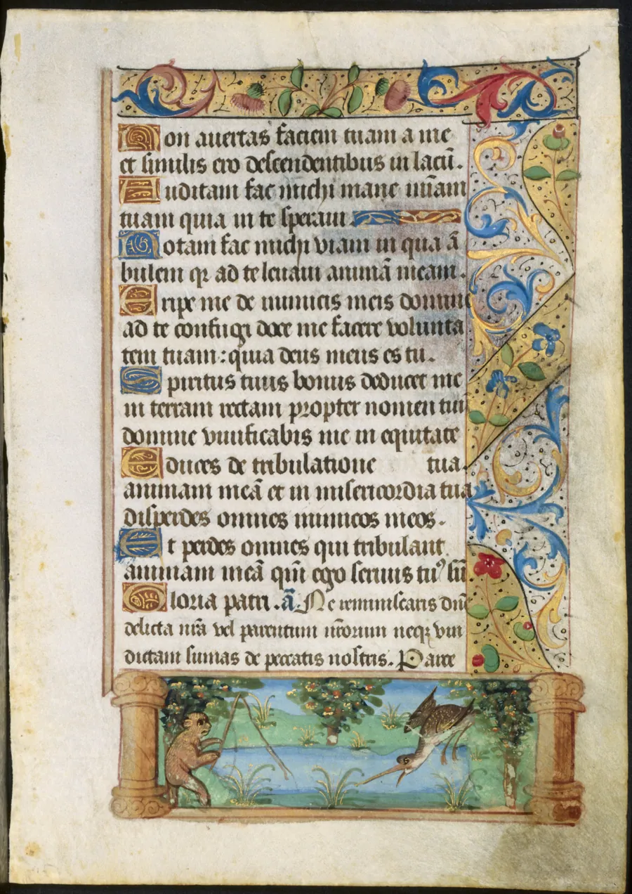 Leaf from a Book of Hours: Ape Fishing (verso)