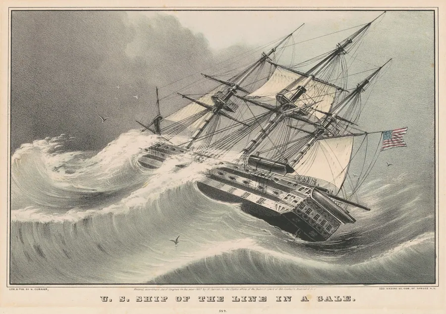 U.S. Ship of the Line in a Gale by Nathaniel Currier